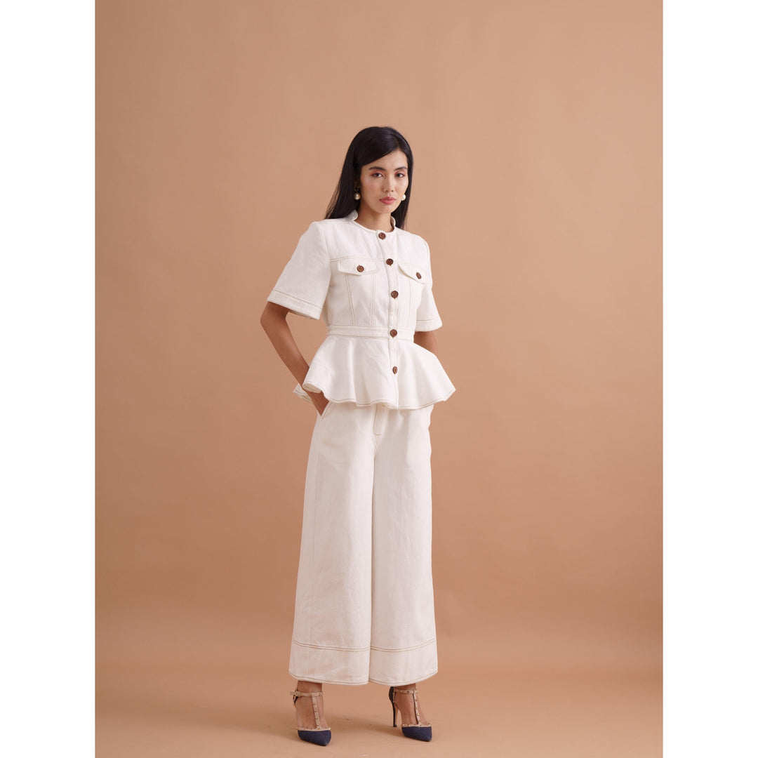 White Contrasting Co-ord Trousers - ANI CLOTHING