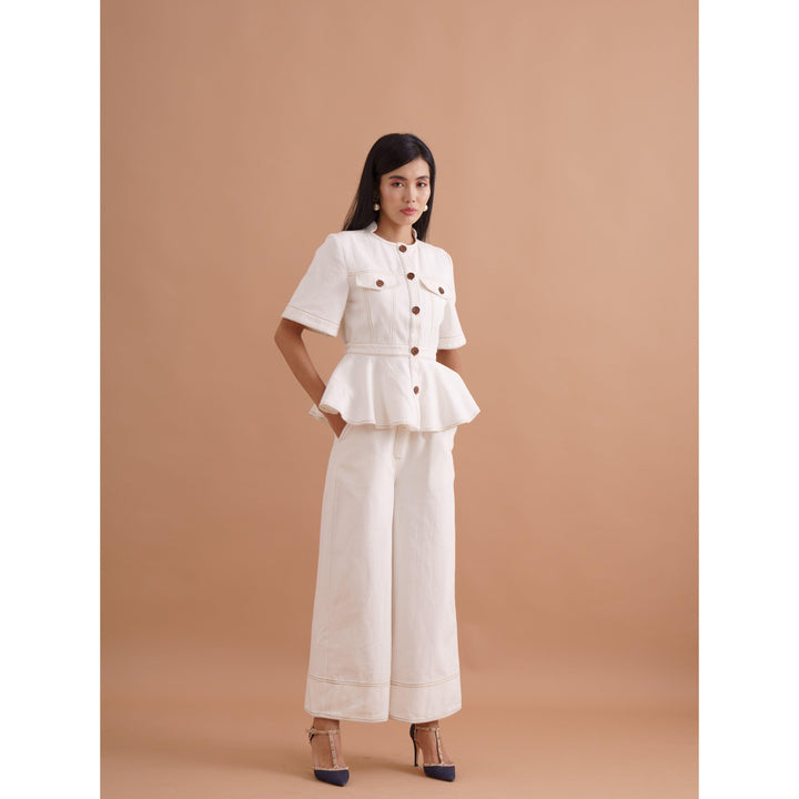 White Contrasting Co-ord Trousers - ANI CLOTHING