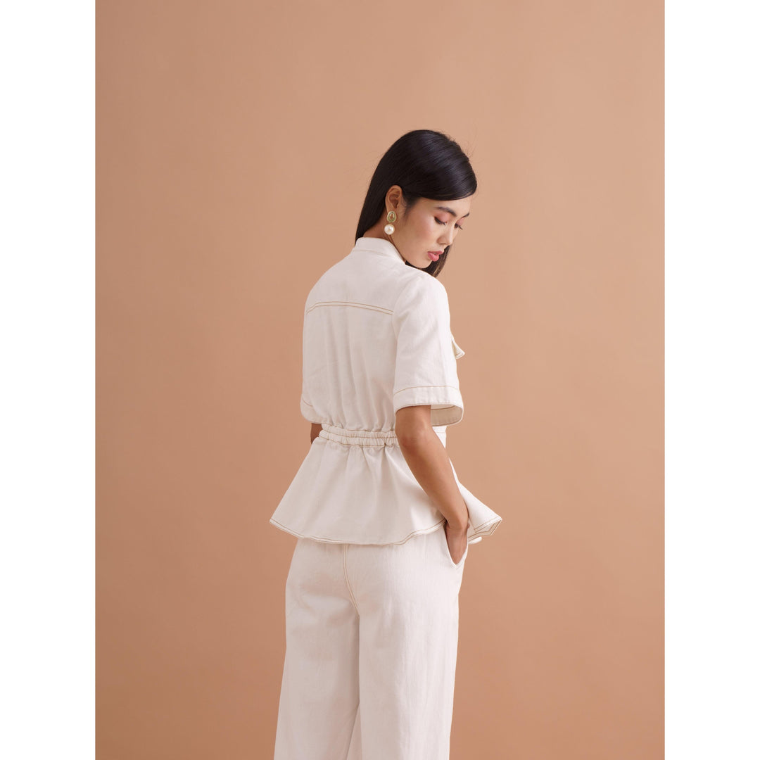 White Contrasting Co-ord Trousers - ANI CLOTHING