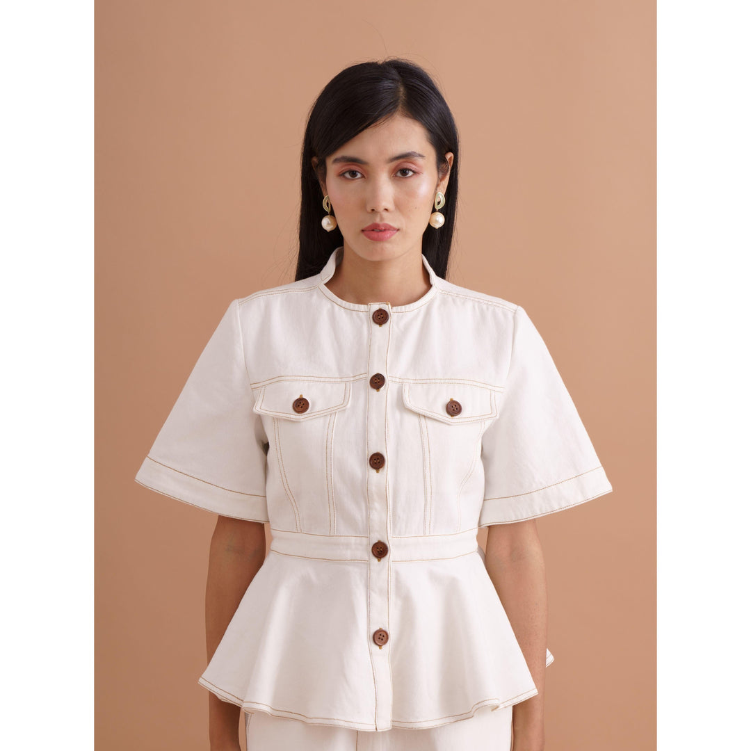 White Contrasting Co-ord Trousers - ANI CLOTHING