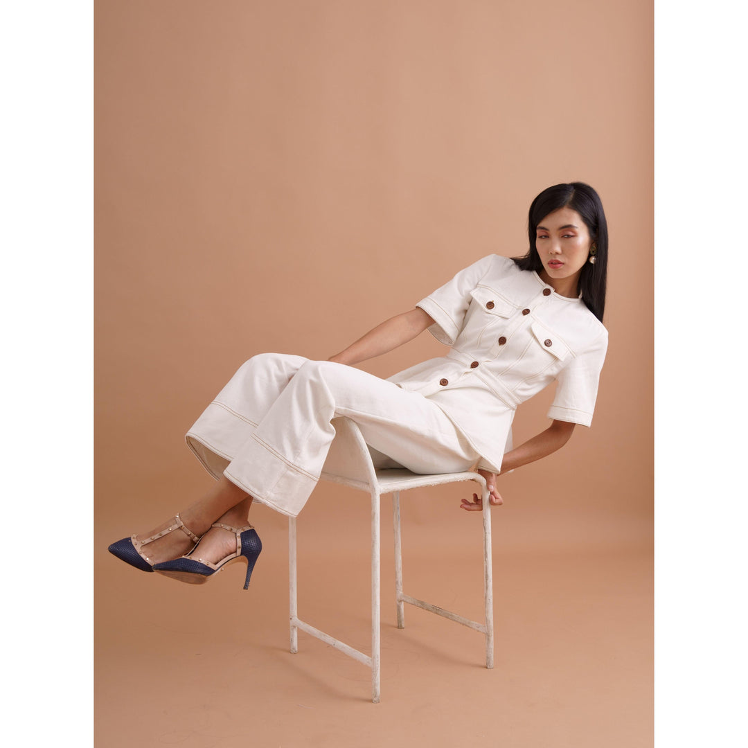 White Contrasting Co-ord Trousers - ANI CLOTHING