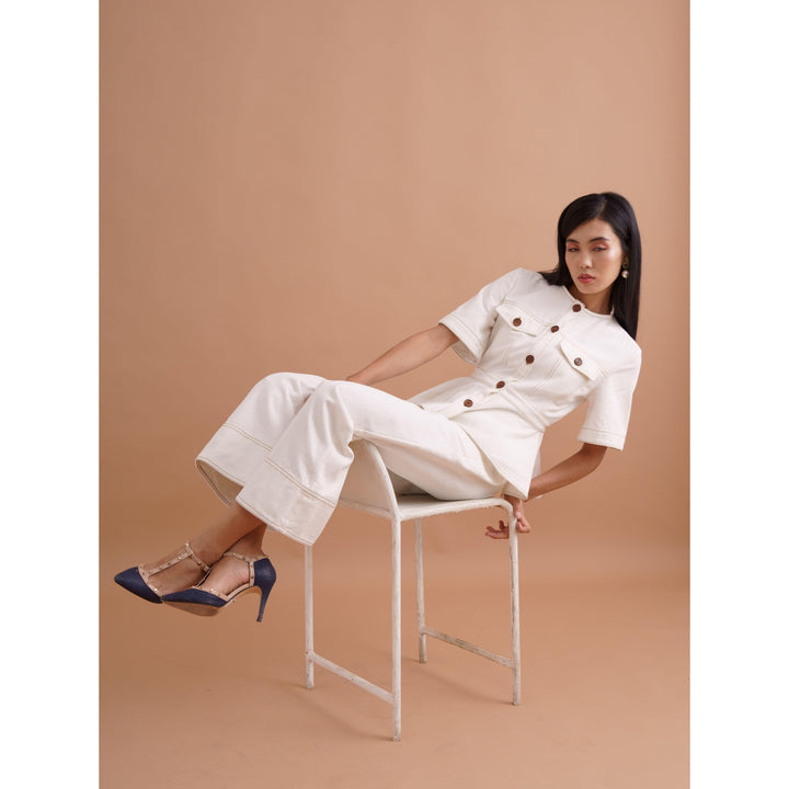 White Contrasting Co-ord Trousers - ANI CLOTHING