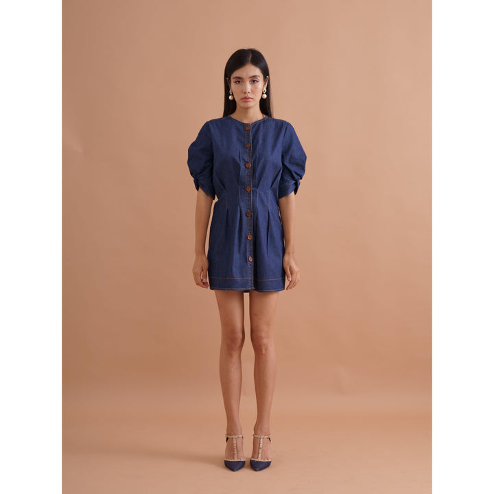 Blue Denim Pleated Dress - ANI CLOTHING