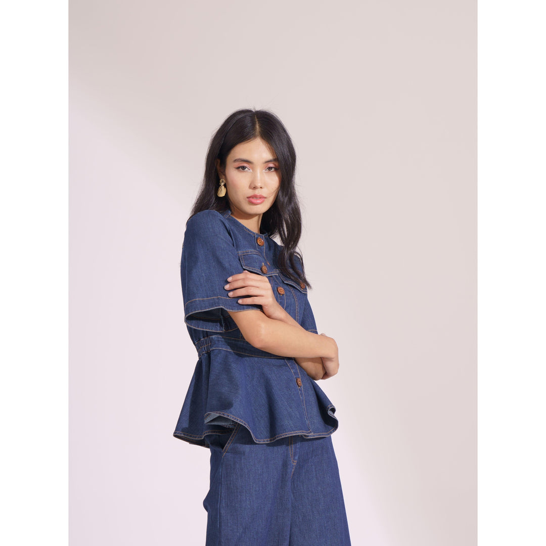 Denim Contrasting Co-ord Trousers - ANI CLOTHING