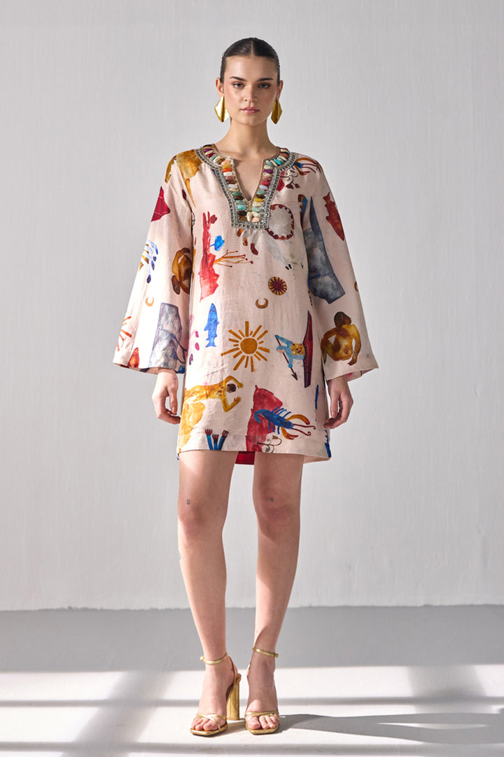 Bourbon Embellished Short Kaftan Dress