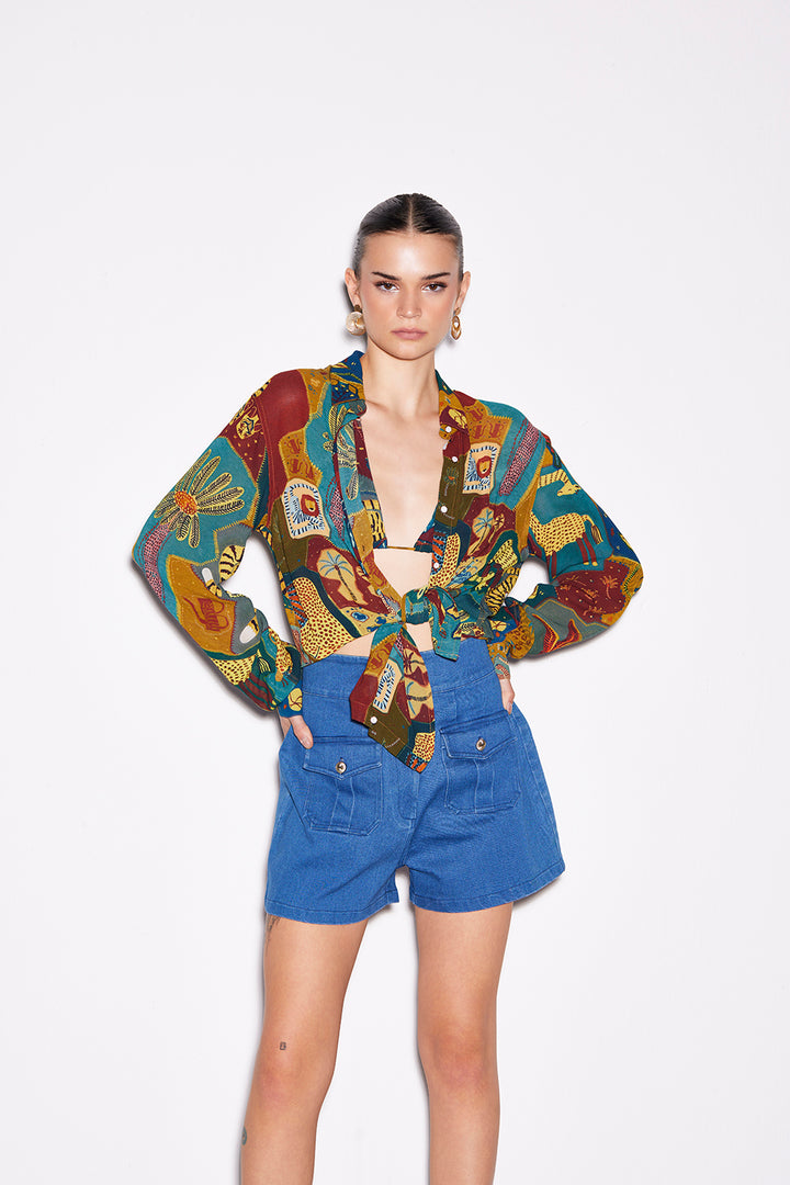 Blue Denim Shorts With Patch Pockets
