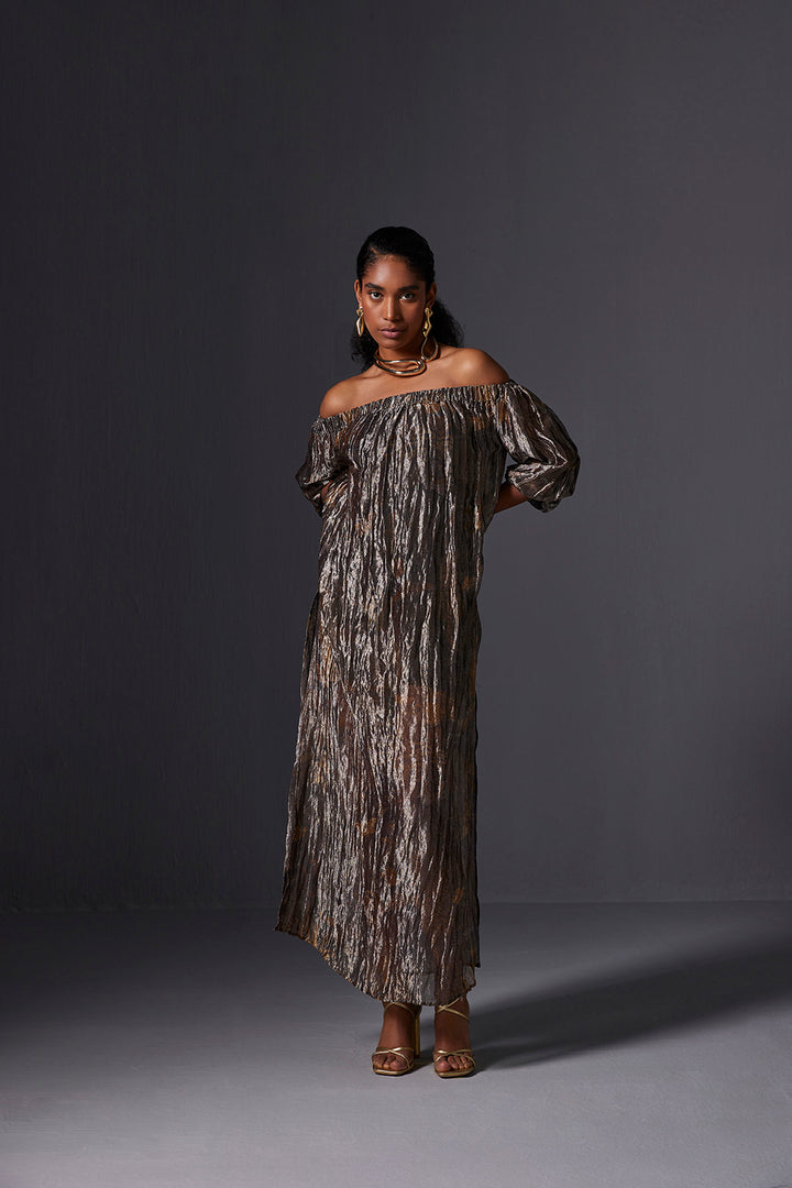 Amber Gold Off-Shoulder Dress