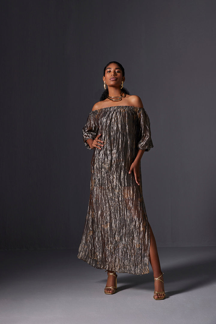 Amber Gold Off-Shoulder Dress