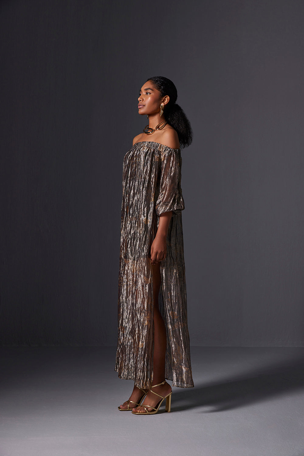 Amber Gold Off-Shoulder Dress