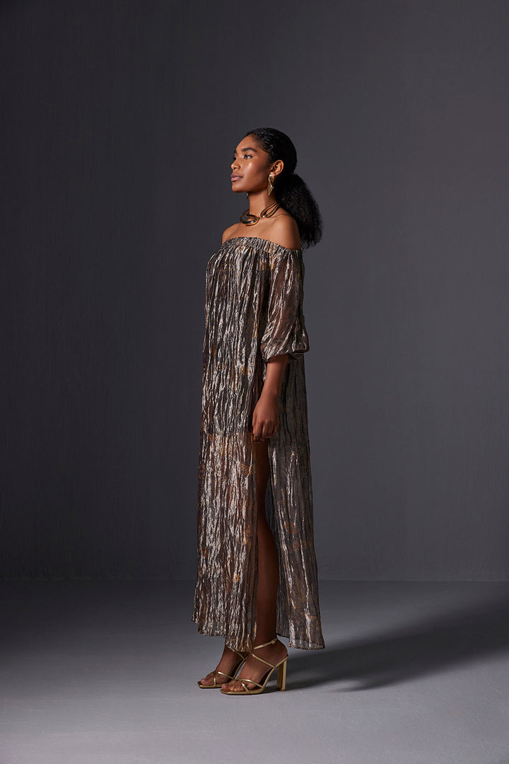 Amber Gold Off-Shoulder Dress