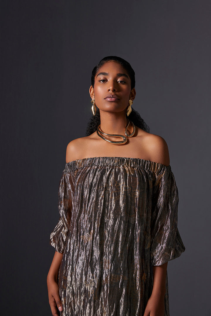 Amber Gold Off-Shoulder Dress
