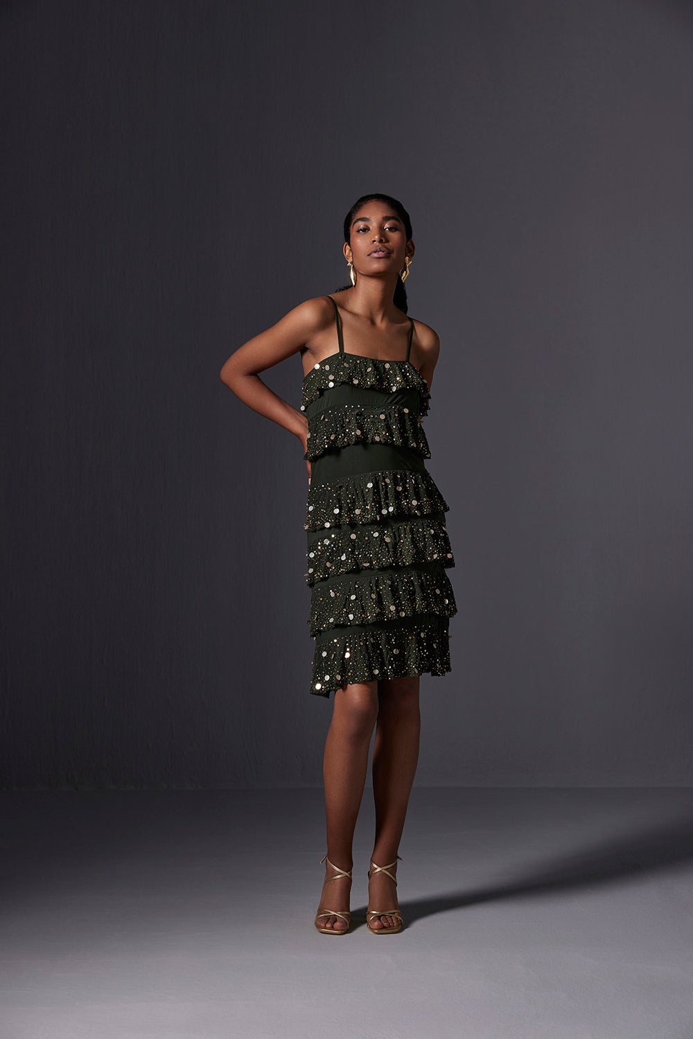 Olive Cascade Short Dress