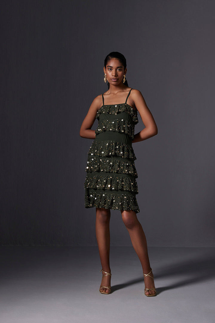 Olive Cascade Short Dress