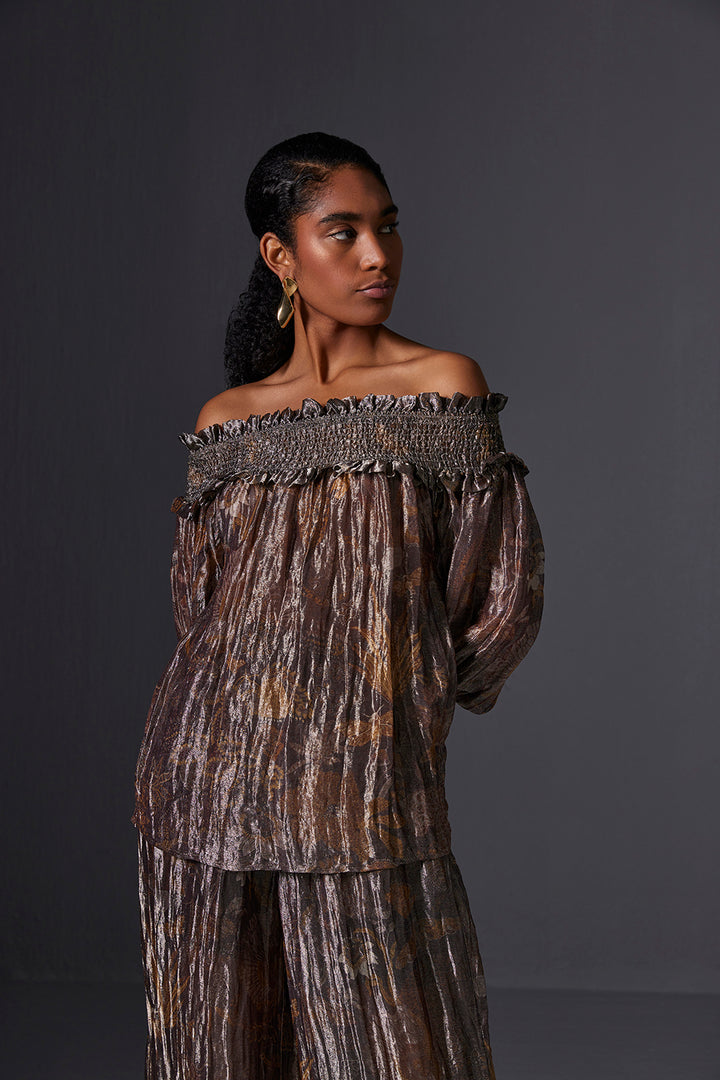 Amber Gold Off-shoulder Top