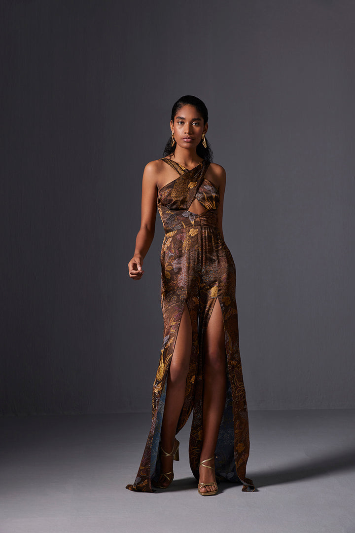 Kalahari Rust High Slit Jumpsuit