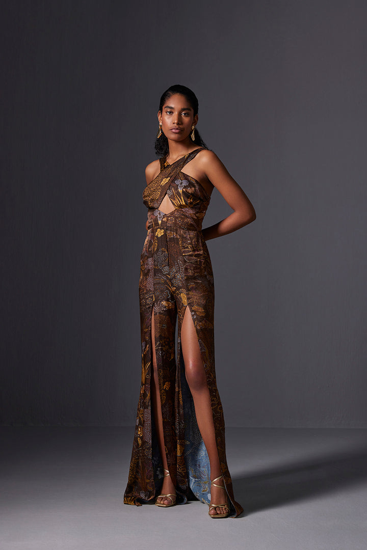 Kalahari Rust High Slit Jumpsuit