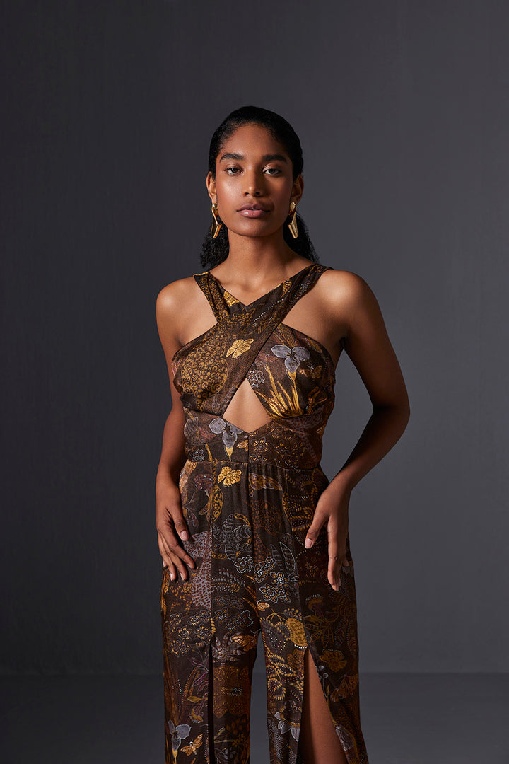 Kalahari Rust High Slit Jumpsuit
