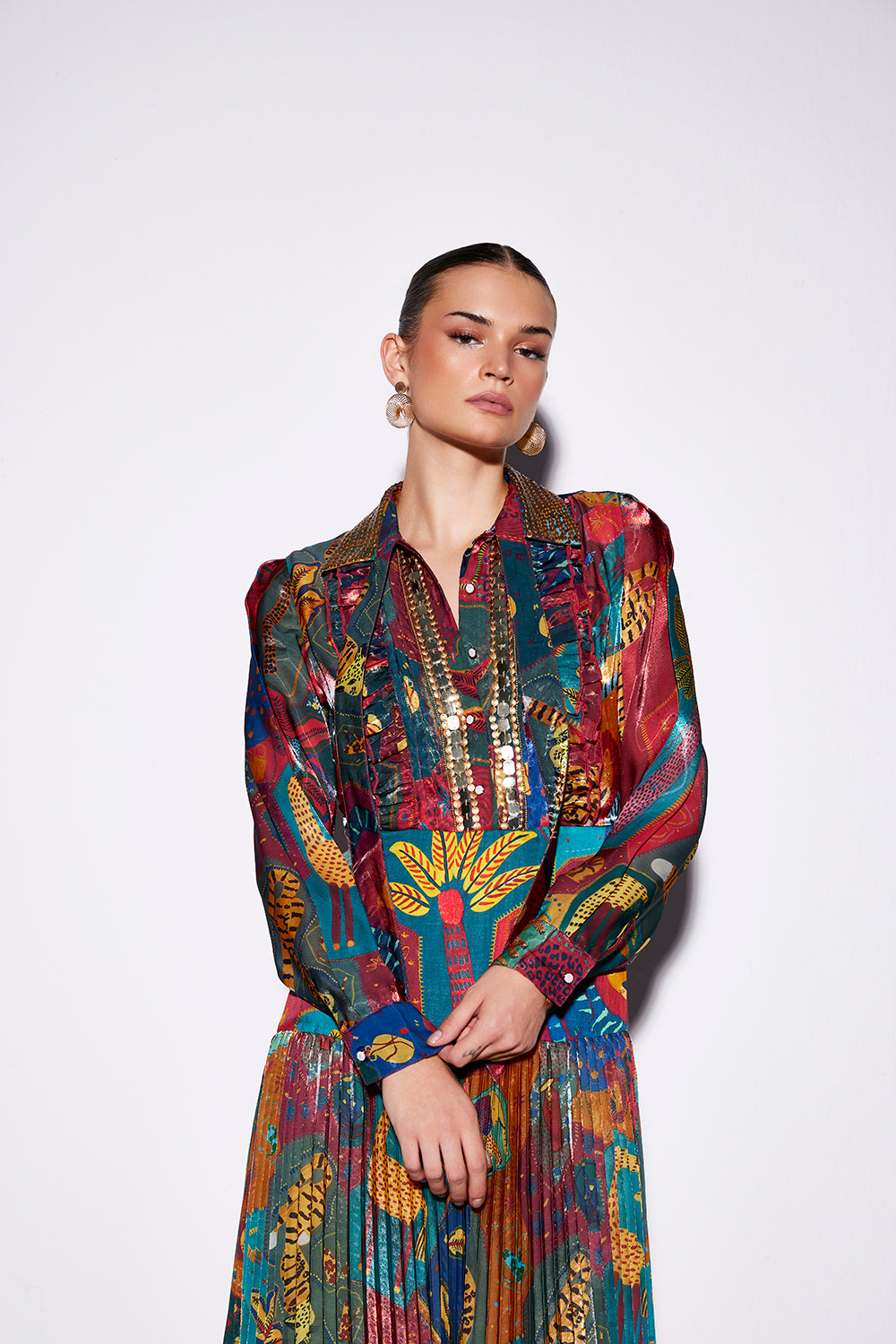 pleated maxi dress india Indian Pleated Cotton Dress Printed Full Sleeves Maxi Short Dress Women & Girls