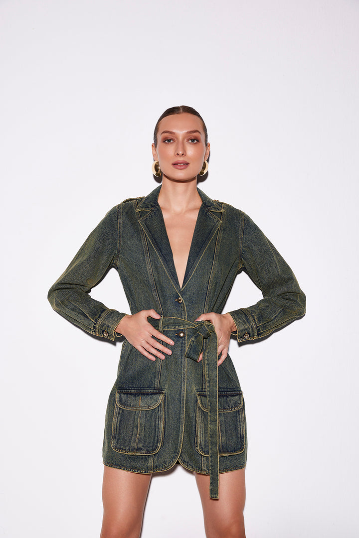 Rust Denim Blazer Dress