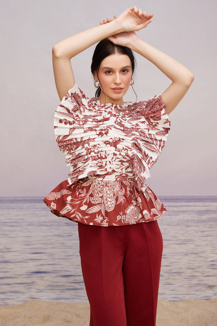 Carmine Pleated Co-ord