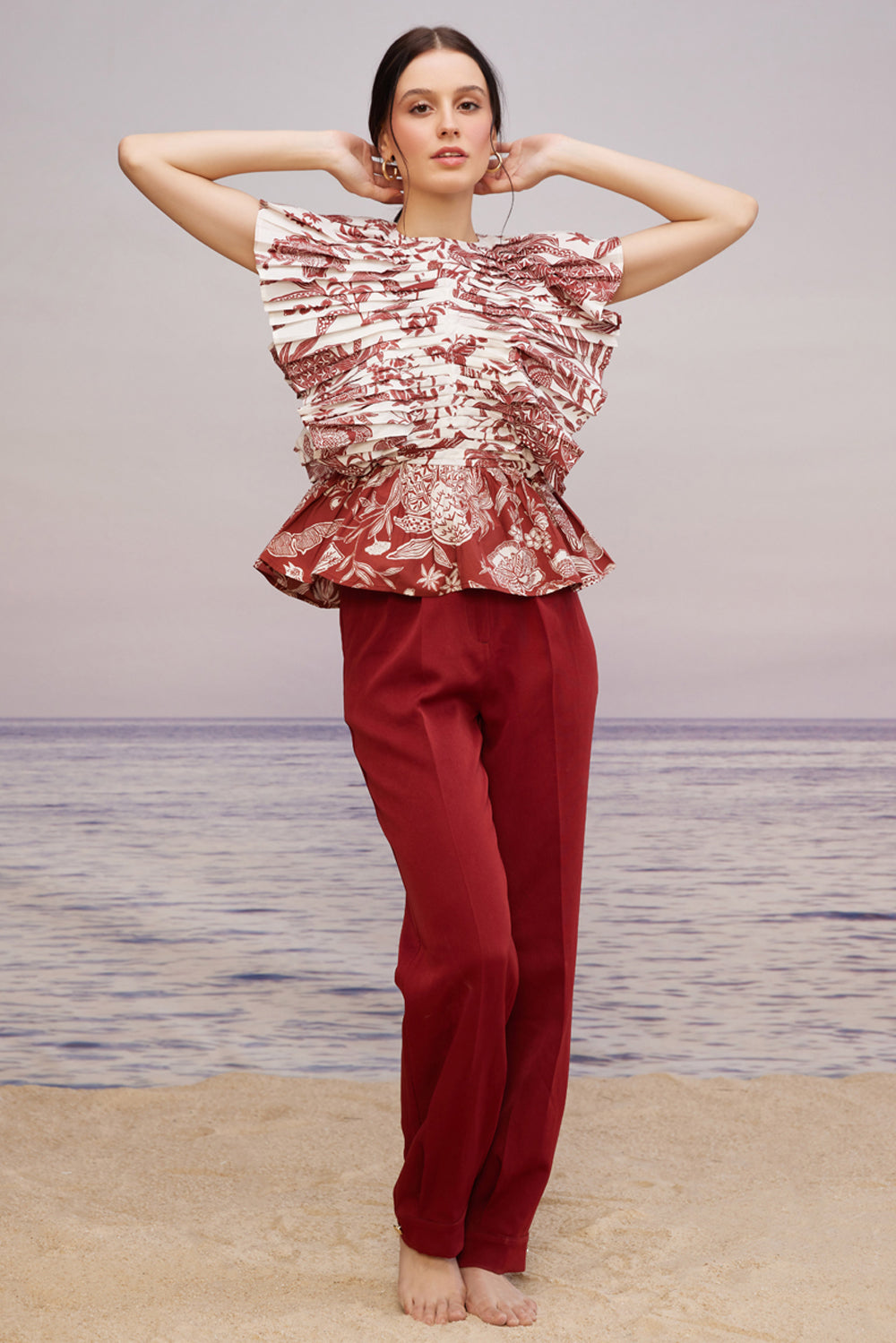 Carmine Pleated Top