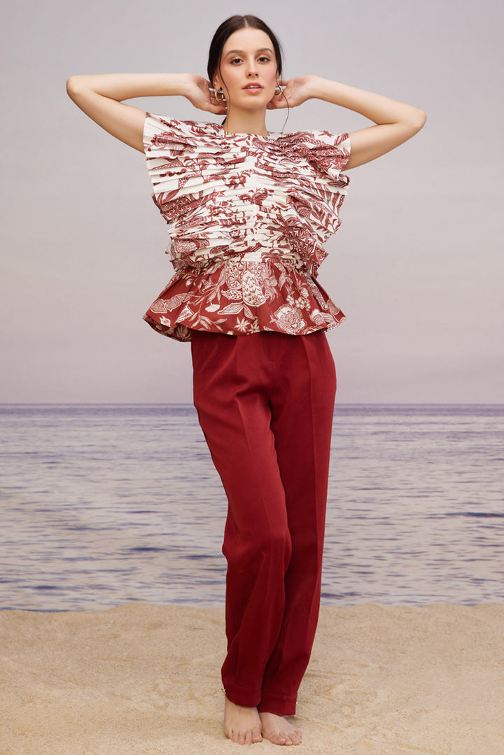 Carmine Pleated Top