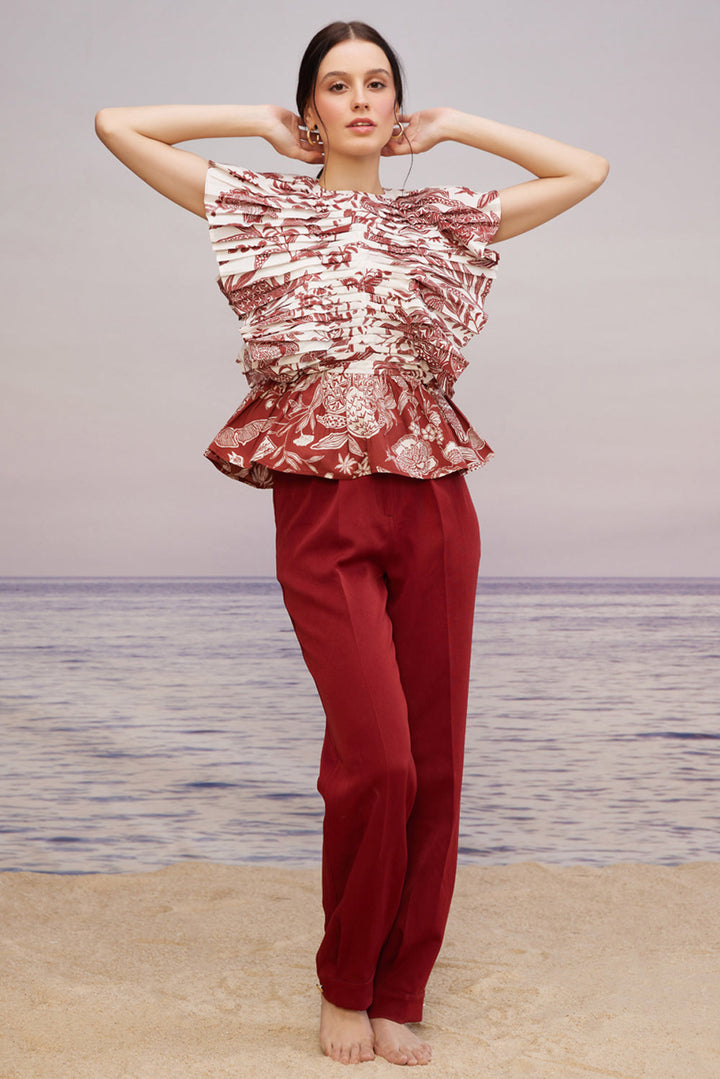 Carmine Pleated Co-ord