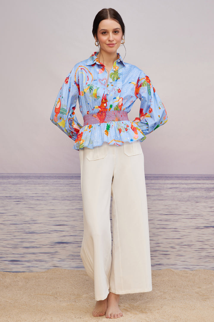 Cabo Mint Smock Belt Top