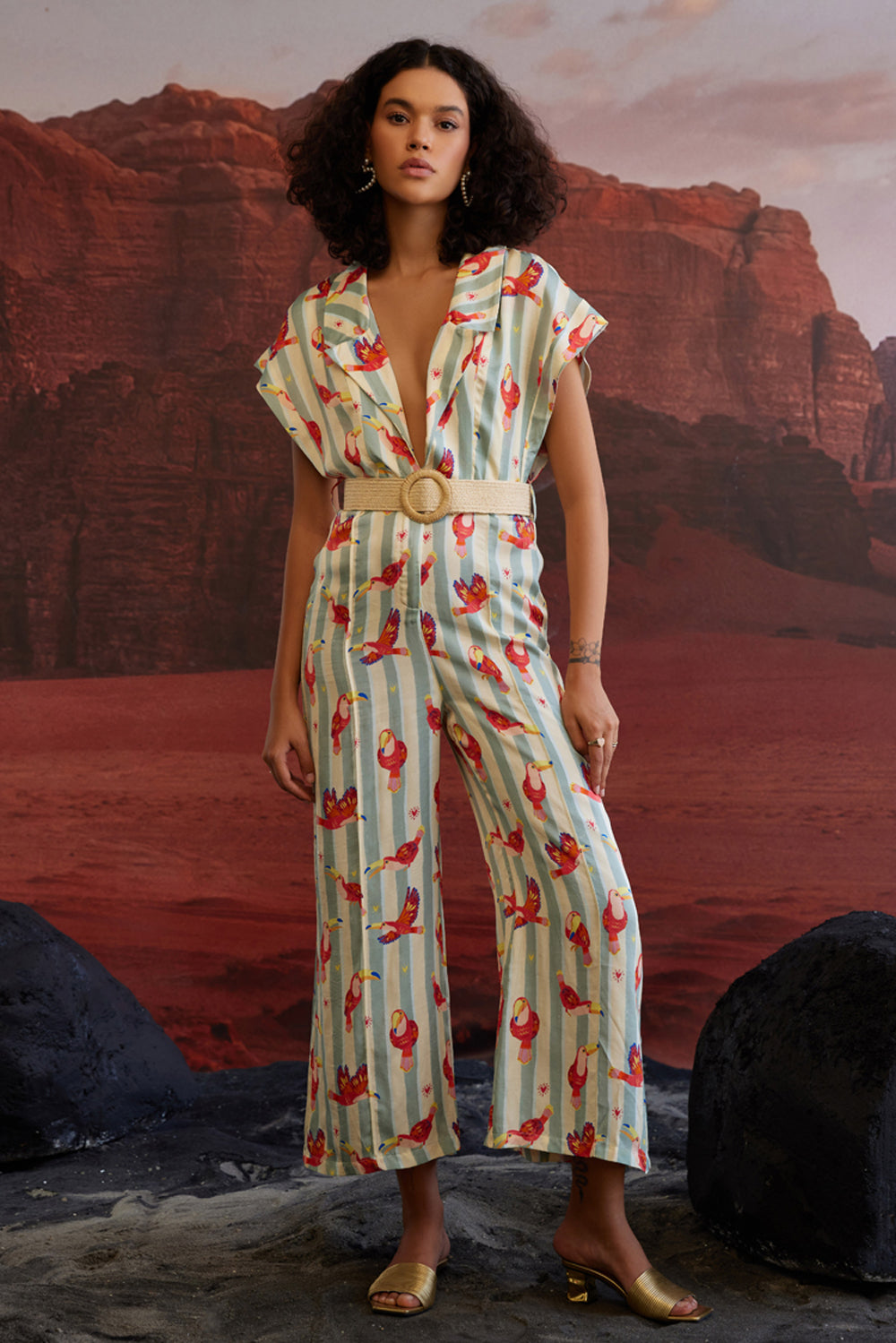 Maccau Streak Jumpsuit With Belt