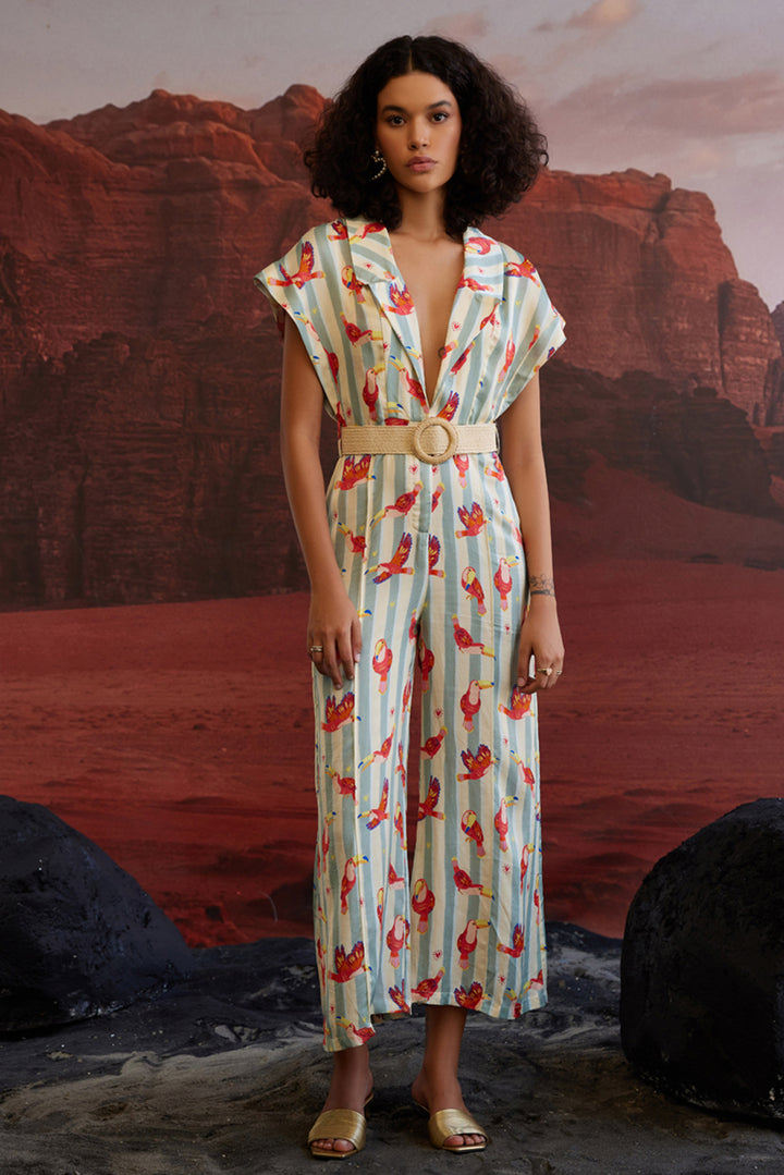 Maccau Streak Jumpsuit With Belt