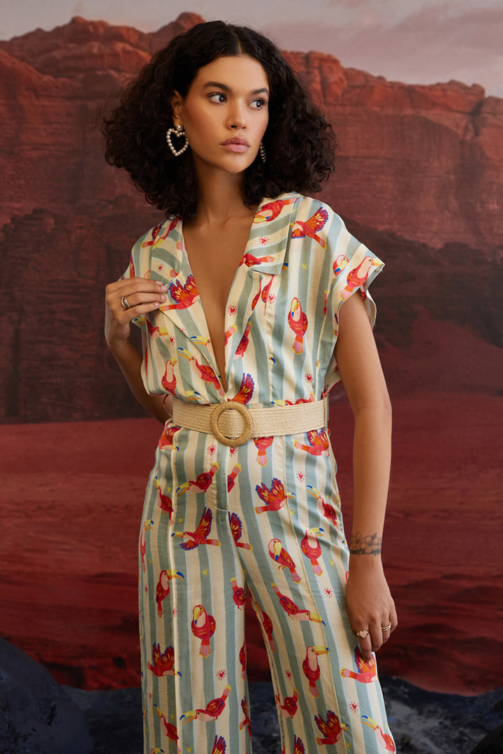 Maccau Streak Jumpsuit With Belt