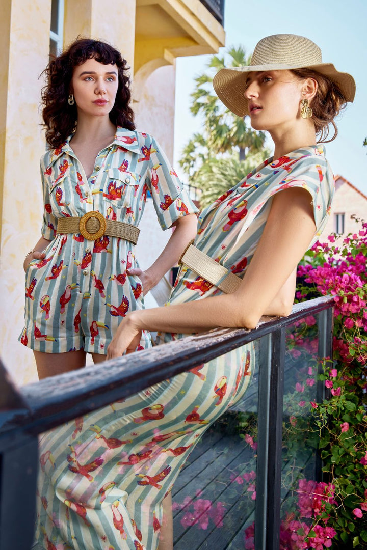 Maccau Streak Romper With Belt