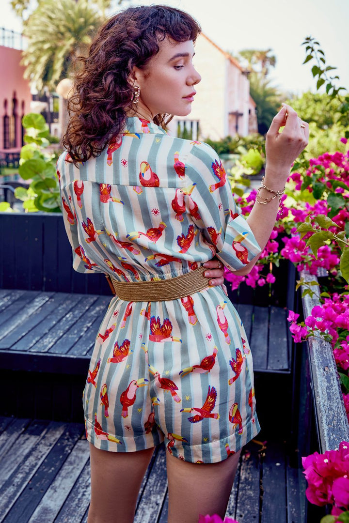Maccau Streak Romper With Belt