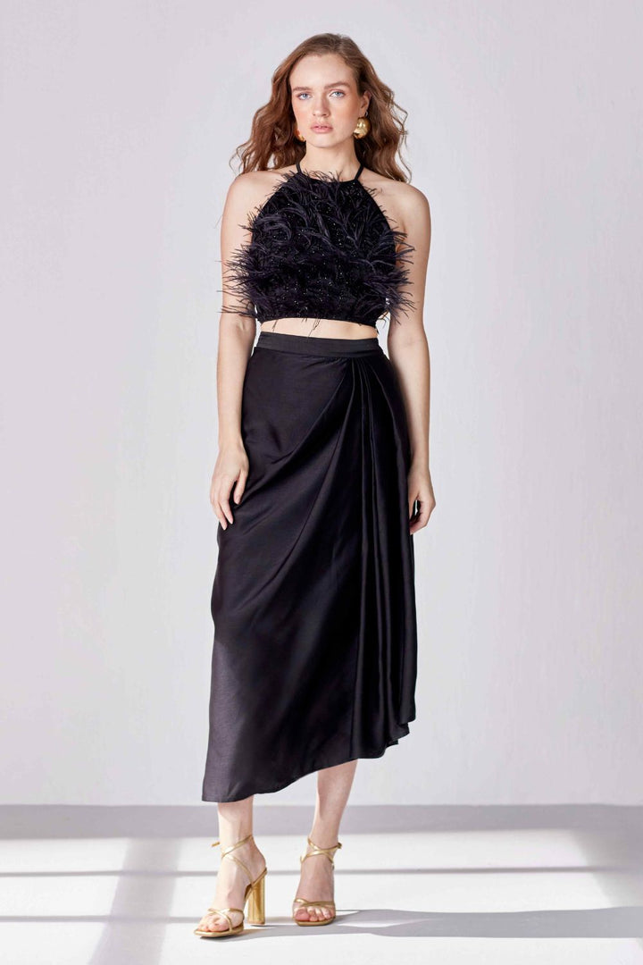 Black Halter Feather Co-ord