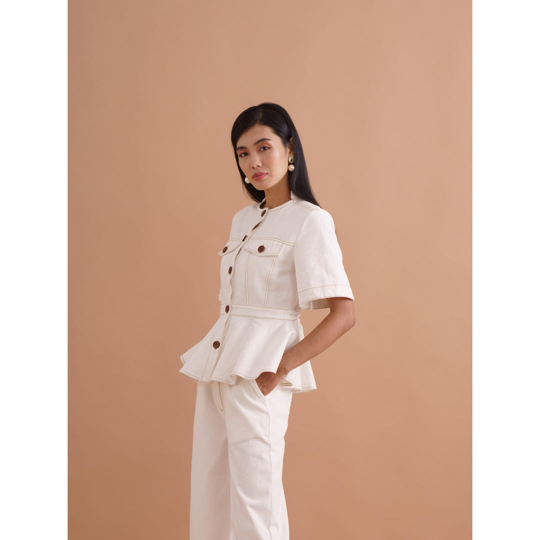 White Contrasting Co-ord Trousers - ANI CLOTHING