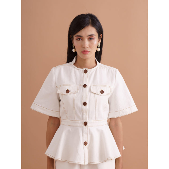 White Contrasting Co-ord Top - ANI CLOTHING