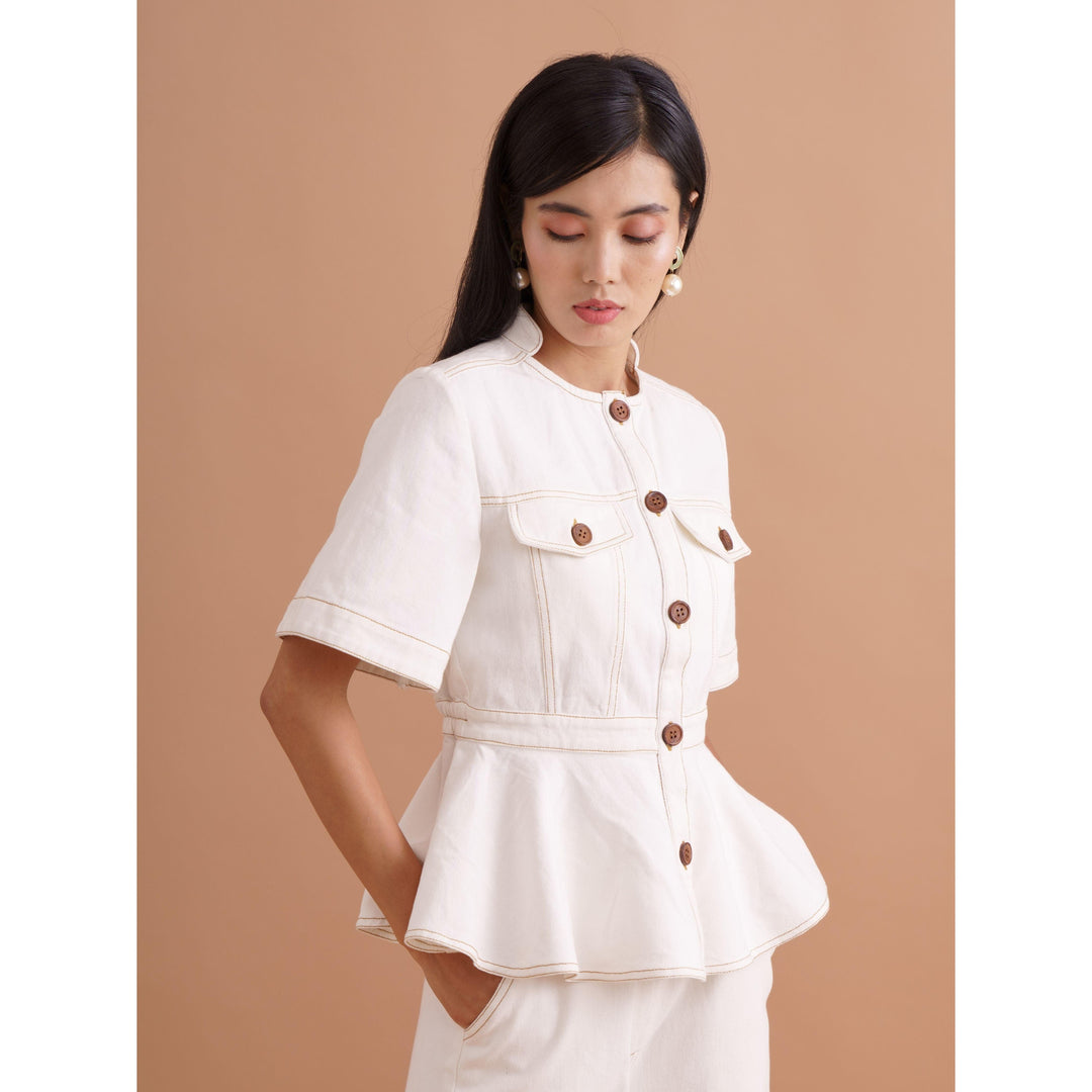 White Contrasting Co-ord Top - ANI CLOTHING