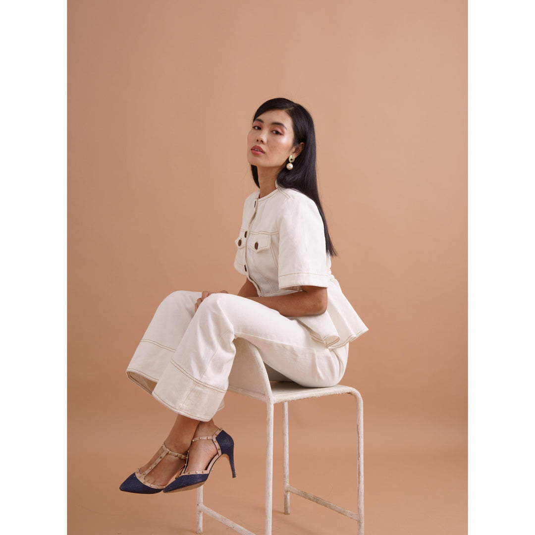 White Contrasting Co-ord Trousers - ANI CLOTHING