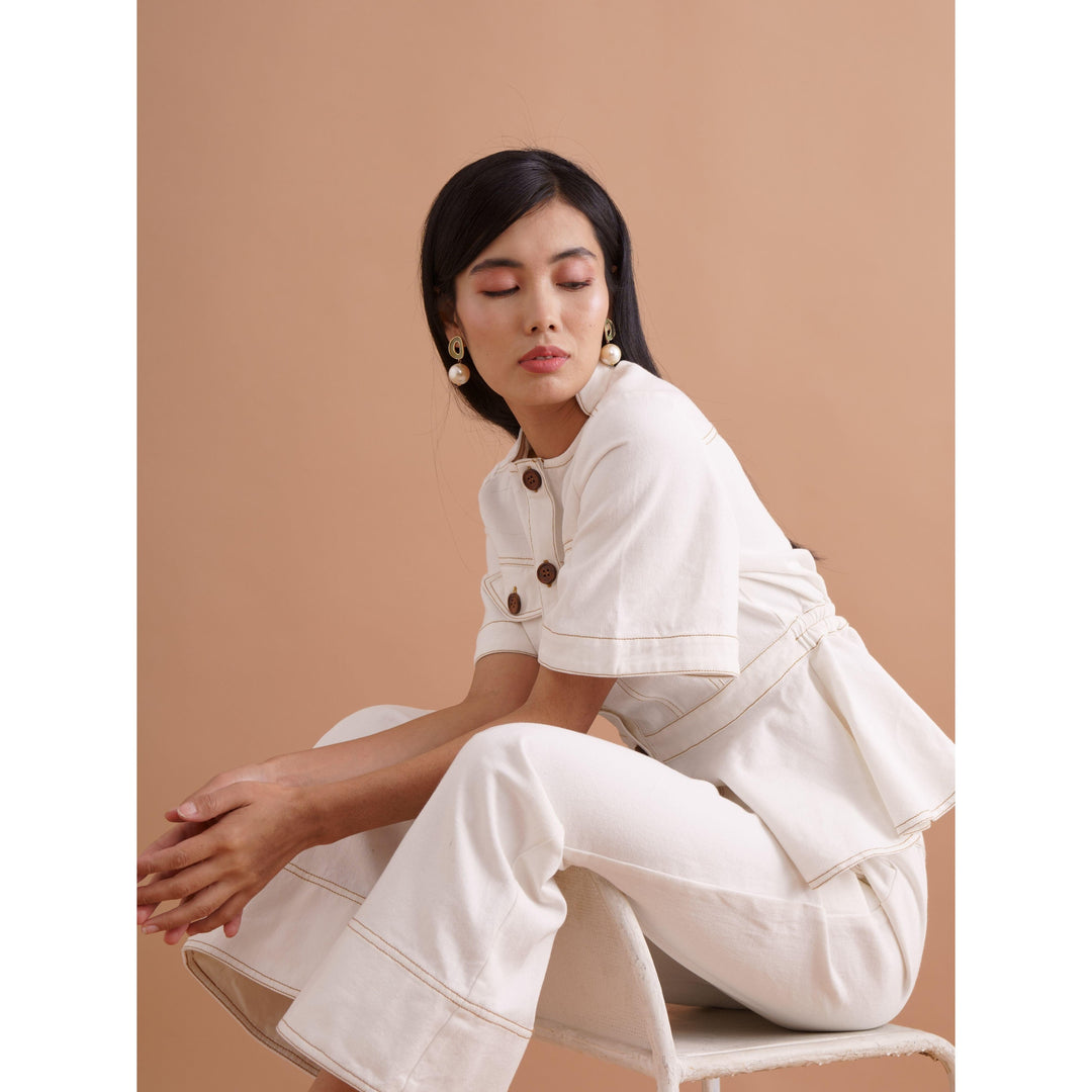 White Contrasting Co-ord Top - ANI CLOTHING