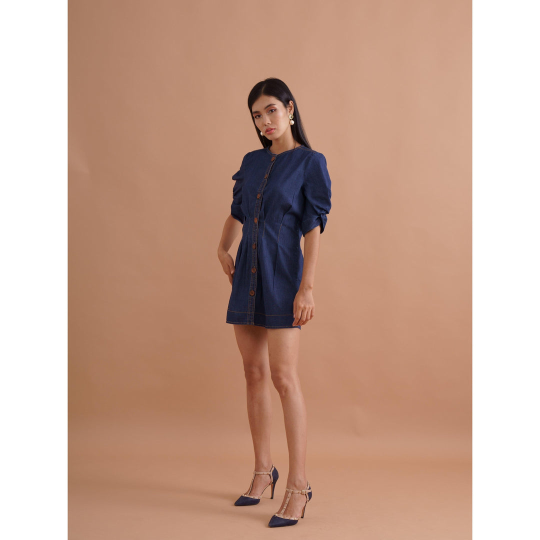 Blue Denim Pleated Dress - ANI CLOTHING