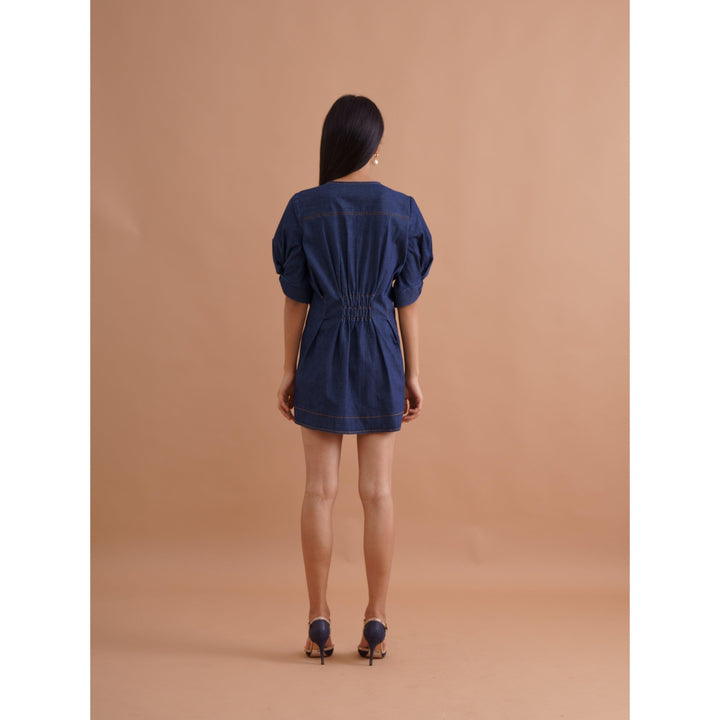 Blue Denim Pleated Dress - ANI CLOTHING