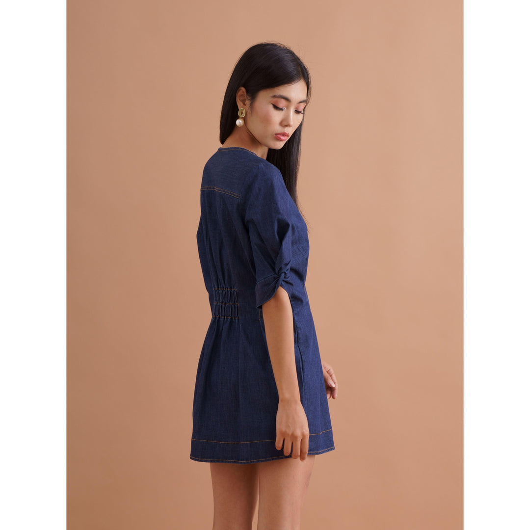 Blue Denim Pleated Dress - ANI CLOTHING