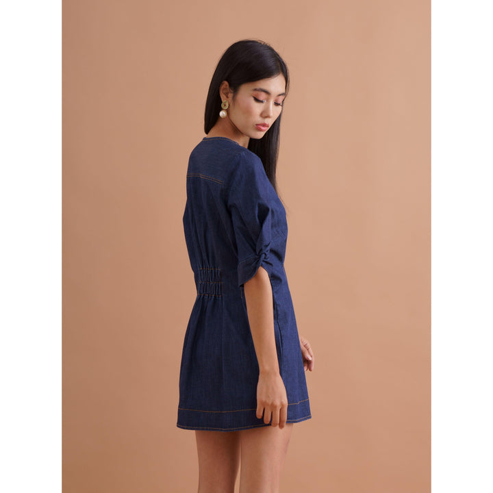 Blue Denim Pleated Dress - ANI CLOTHING
