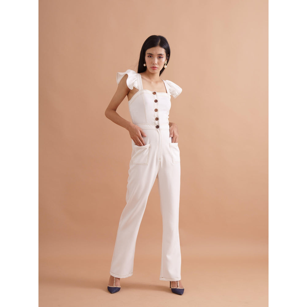 Ivory Frill Strap Jumpsuit - ANI CLOTHING