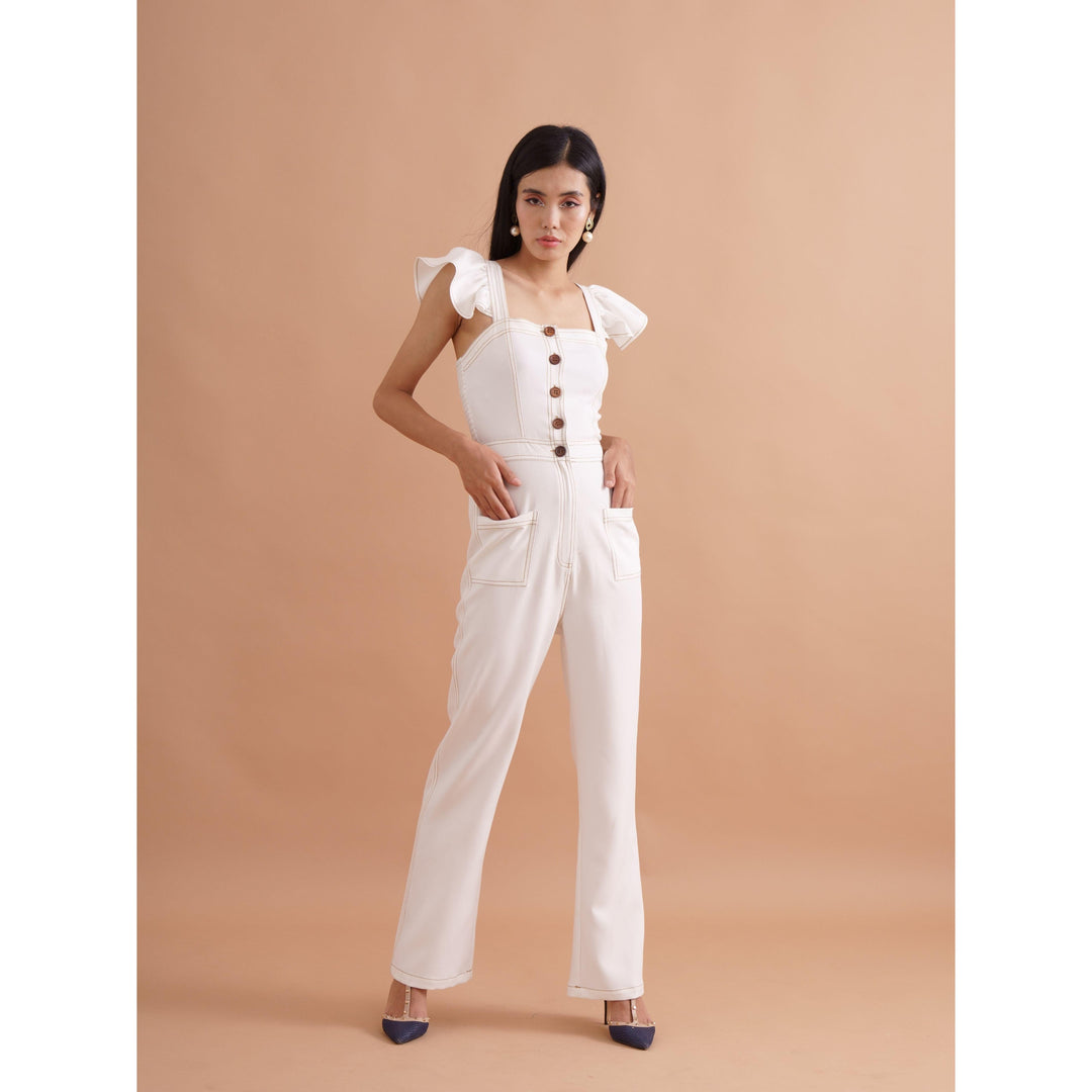 Ivory Frill Strap Jumpsuit - ANI CLOTHING