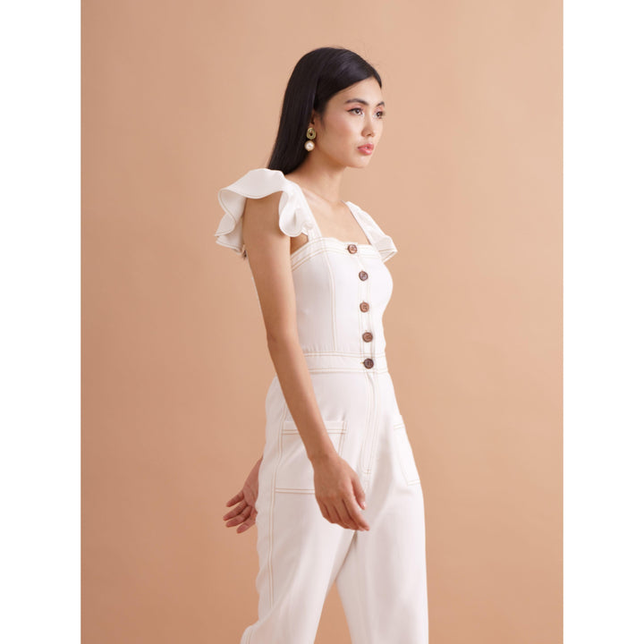Ivory Frill Strap Jumpsuit - ANI CLOTHING