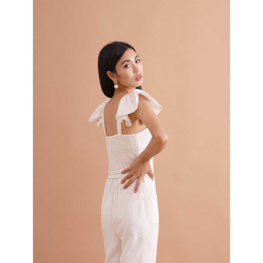 Ivory Frill Strap Jumpsuit - ANI CLOTHING