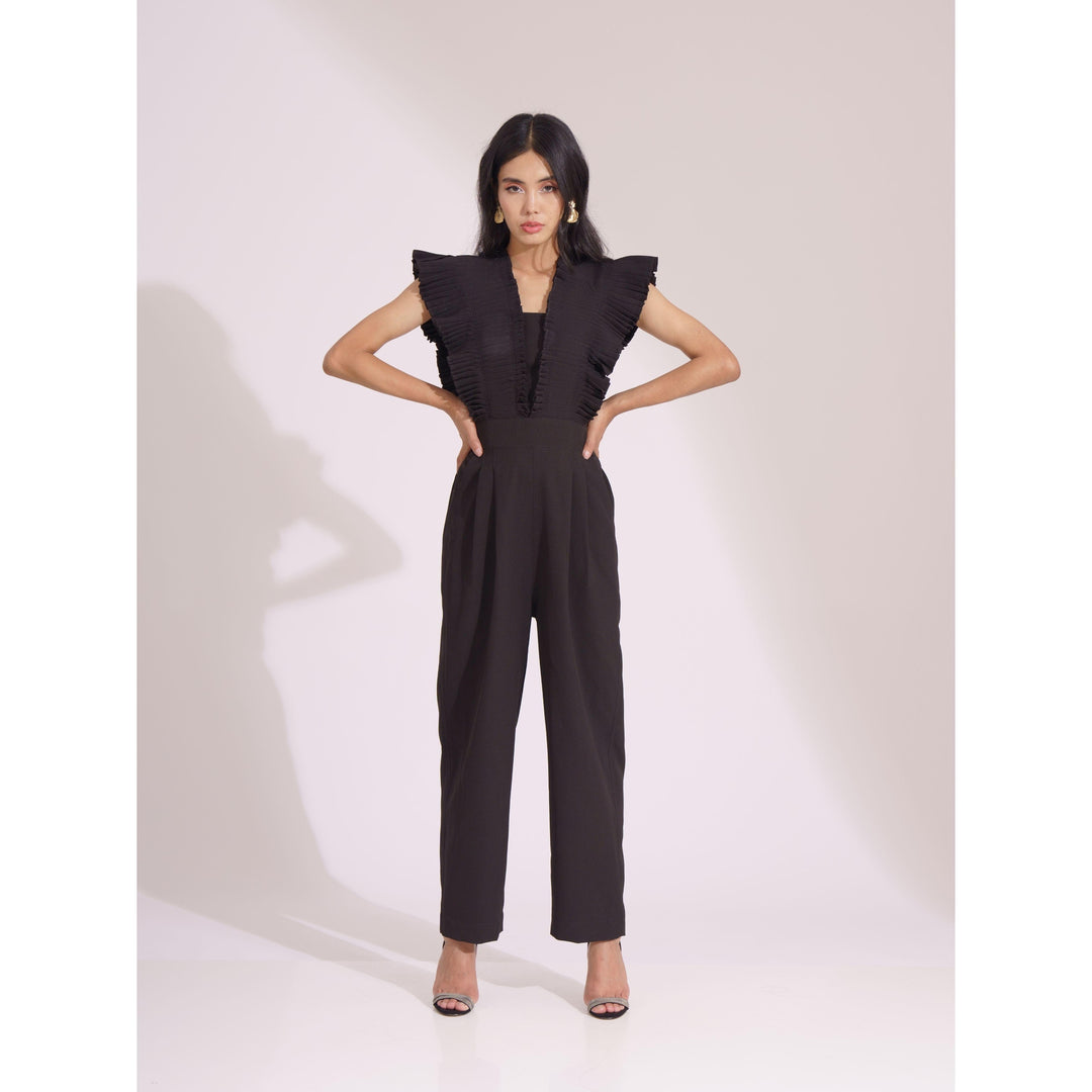 Black Tea Pleated Jumpsuit - ANI CLOTHING