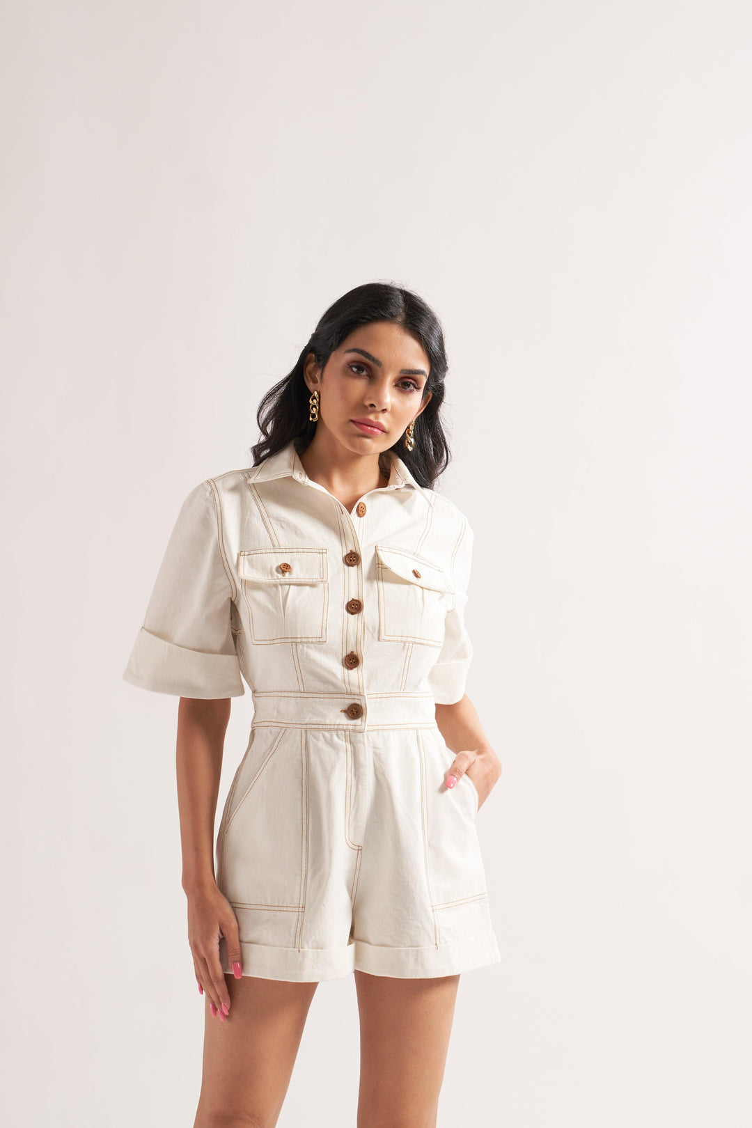 White Denim Romper - ANI CLOTHING