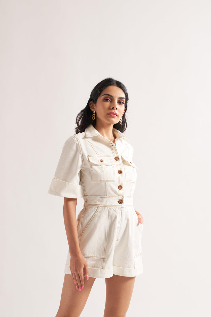 White Denim Romper - ANI CLOTHING